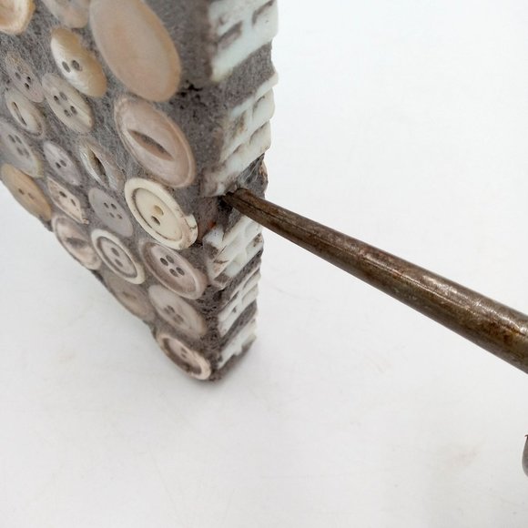 Button Sculpture Folk Art OOAK Memory Jug Style Forget Me Not Assemblage Found - Picture 11 of 16